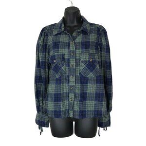 We The Free Blue and Green Plaid Button Down Shirt